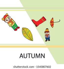 kids,boys and girls on a autumn background, illustration, vector