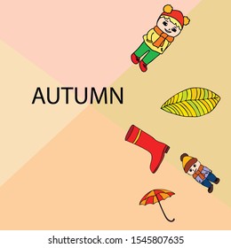 kids,boys and girls on a autumn background, illustration, vector