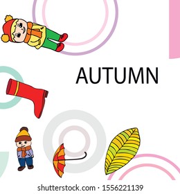kids,boys and girls on a autumn background, illustration, vector.