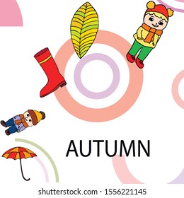 kids,boys and girls on a autumn background, illustration, vector.