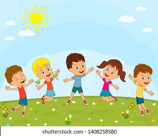 Kidsboys Girls Play On Summer Background Stock Vector (Royalty Free ...