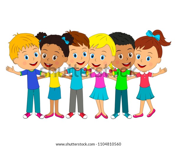 Kidsboys Girls Standing Hug Each Otherillustrationvector Stock Vector ...