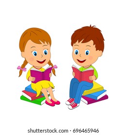 Cute Kids Reading Book Children Books Stock Vector (Royalty Free ...