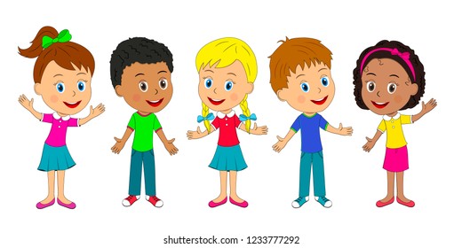 kids,group of little boys and girls are standing together,illustration,vector