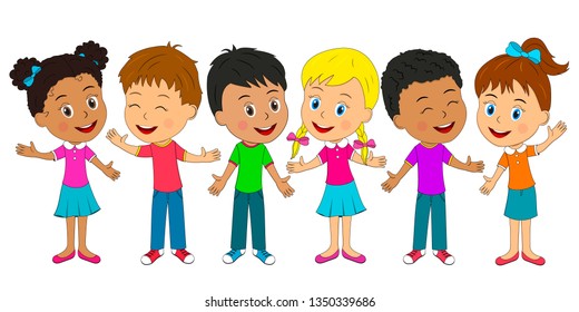 kids,group of little boys and girls are standing together,illustration,vector