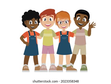 kids,group of little boys and girls are standing and hug each other.,vector eps10