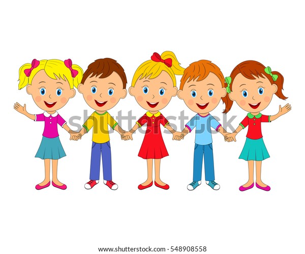 Kidslittle Boys Girls Holding Handsillustrationvector Stock Vector Royalty Free