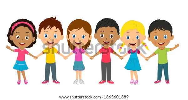 Kidslittle Boys Girls Standing Holding Handsillustrationvector Stock ...