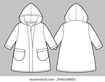 Kids's bathrobe technical sketch isolated on white background.