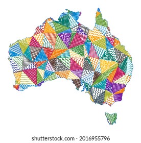 Kinderplan von Australien. Handgezeichnete Polygone in Australien. Vektorgrafik.