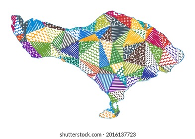 Kid-style map of Bali. Hand-drawn polygons in the shape of Bali. Vector illustration.