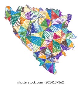 A kid-style map of Bosnia featuring hand-drawn polygons in a vector illustration style.