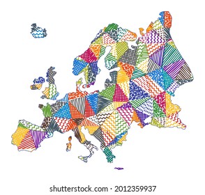Kid-style map of Europe. Hand-drawn polygons in the shape of Europe. Vector illustration.