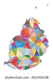 Kid-style map of Mauritius. Hand-drawn polygons in the shape of Mauritius. Vector illustration.