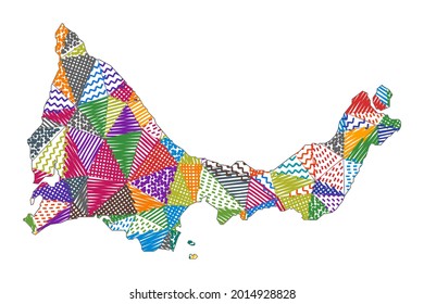 Kid-style map of Providenciales. Hand-drawn polygons in the shape of Providenciales. Vector illustration.