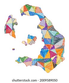 Kid-style map of Santorini. Hand-drawn polygons in the shape of Santorini. Vector illustration.