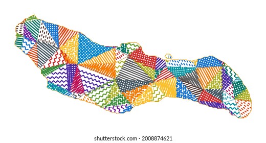 Kid-style map of Saona Island. Hand-drawn polygons in the shape of Saona Island. Vector illustration.