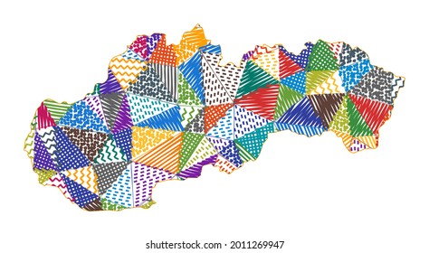 Stadtplan im Kinderstil der Slowakei. Handgezeichnete Polygone in der Form der Slowakei. Vektorgrafik.