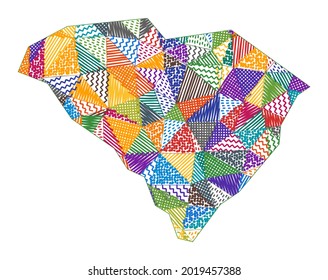 Kid-style map of South Carolina. Hand-drawn polygons in the shape of South Carolina. Vector illustration.