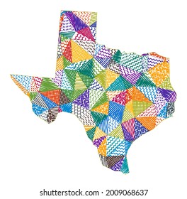 Kid-style map of Texas with hand-drawn polygons in a vector illustration.