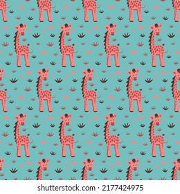 Kidswear pattern with giraffe in savannah seamless pattern for kids clothes design
