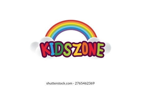 Kidszone logo a vibrant rainbow and clouds design for children's area.