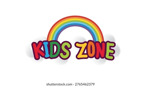 Kidszone logo a vibrant rainbow and clouds design for children's area.