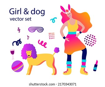 Kidult prank girl and boy human vector character set. Man and woman pajama party 