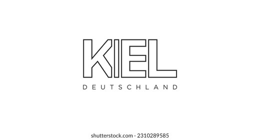 Kiel Deutschland, modern and creative vector illustration design featuring the city of Germany as a graphic symbol and text element, set against a white background