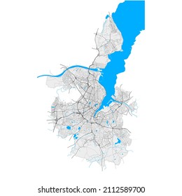 Kiel, Schleswig-Holstein, Germany high resolution vector map with city boundaries and editable paths. White outlines for main roads. Many detailed paths. Blue shapes and lines for water. svg