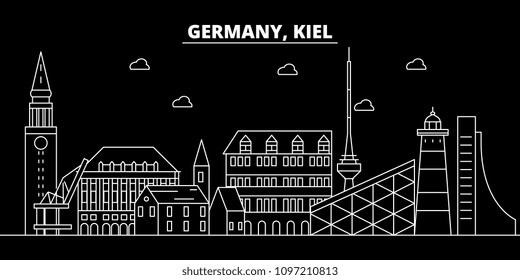 Kiel silhouette skyline. Germany - Kiel vector city, german linear architecture, buildings. Kiel travel illustration, outline landmarks. Germany flat icons, german line banner