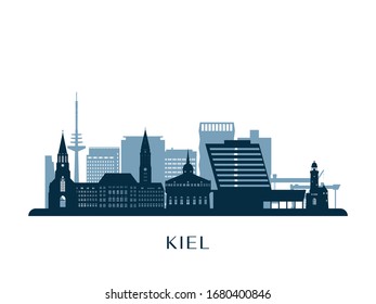 Kiel skyline, monochrome silhouette. Vector illustration.