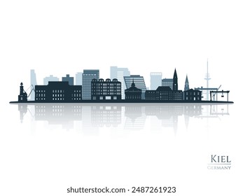 Kiel skyline silhouette with reflection. Landscape Kiel, Germany. Vector illustration.