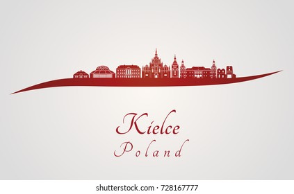 Kielce skyline in red and gray background in editable vector file
