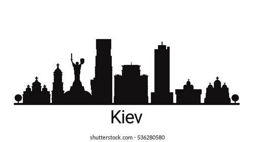 Kiev city outline skyline. All Kiev buildings - customizable objects, so you can simple change skyline composition. Minimal design.