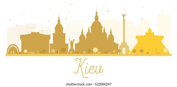 Kiev City skyline golden silhouette. Vector illustration. Simple flat concept for tourism presentation, banner, placard or web site. Business travel concept. Cityscape with landmarks