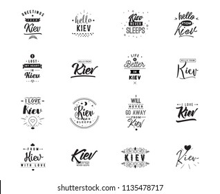 Kiev. Greeting cards, vector design. Isolated logos. Typography set.