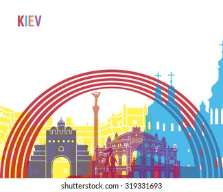 Kiev skyline pop in editable vector file