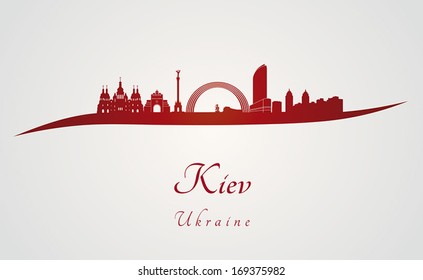 Linha do horizonte de Kiev em fundo vermelho e cinza no arquivo vetorial editável