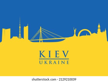 Kiev skyline, Ukraine national flag  - vector illustration