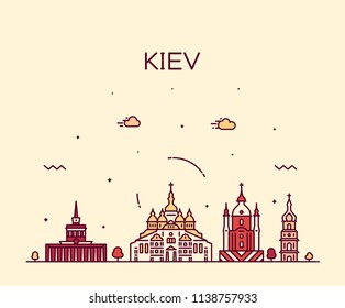Kiev skyline, Ukraine. Trendy vector illustration, linear style