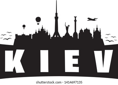 Kiev Ukraine. City Skyline. Silhouette Banner City. Design Vector. Famous Monuments.