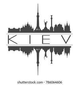 Kiev Ukraine Europe Skyline Vector Art Mirror Silhouette Emblematic Buildings 