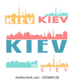 Kiev Ukraine Flat Icon Skyline Vector Silhouette Design Set Logo.