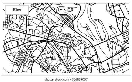 Kiev Ukraine Map in Black and White Color. Vector Illustration. Outline Map.