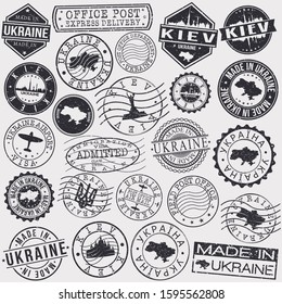 Kiev Ukraine Stamp. Vector Art Postal. Passport Travel Design. Travel and Business Set.
