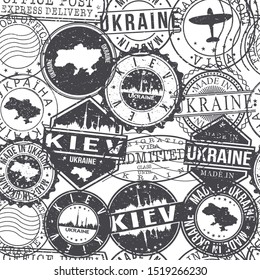 Kiev Ukraine Stamps. City Stamp Vector Art. Postal Passport Travel. Design Set Pattern.