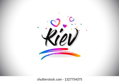 Kiev Welcome To Word Text with Love Hearts and Creative Handwritten Font Design Vector Illustration.