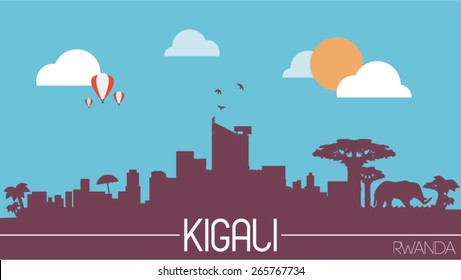 Kigali City Rwanda Skyline Silhouette Flat Design Vector Illustration