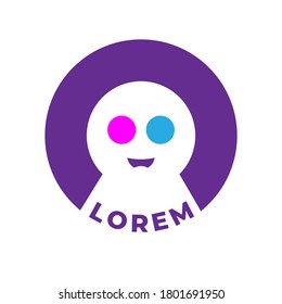 Kigi design with Ghost icon cute cartoon character using 3d glasses , halloween logo or symbol, Vector illustration